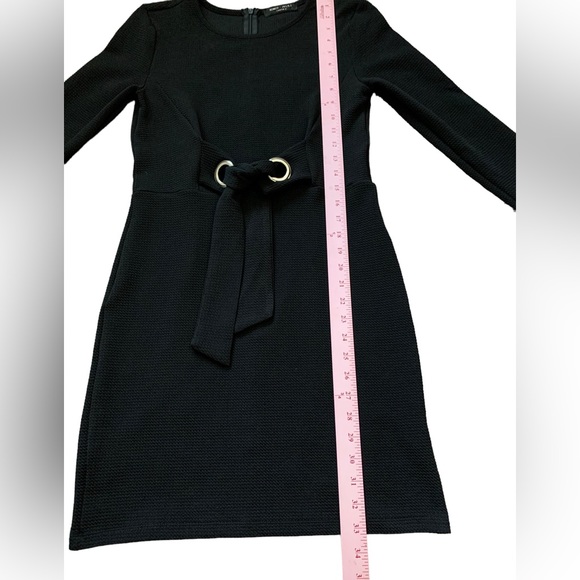 Romeo + Juliet Couture Black Textured Shift Dress Tie Belt Long Sleeve Medium - Picture 11 of 11